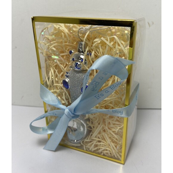 Ornaments to Remember Blue and Silver Baby Spoon Unisex Glass Ornament - Picture 2 of 4